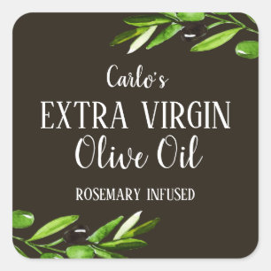 Elegant Virgin Olive Oil Bottle Modern Rustic Square Sticker