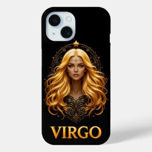 Elegant Virgo Zodiac Illustration Featuring Gold iPhone 15 Case