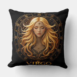 Elegant Virgo Zodiac Illustration Featuring Gold Cushion