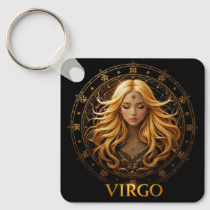 Elegant Virgo Zodiac Illustration Featuring Gold Key Ring