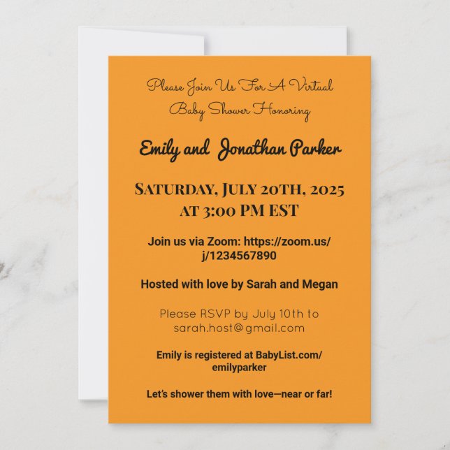 Elegant Virtual Baby Shower Invitation (Front)