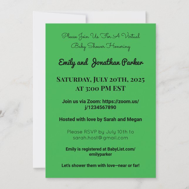 Elegant Virtual Baby Shower Invitation (Front)