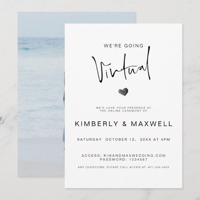Elegant Virtual Photo Online Wedding Invitation (Front/Back)