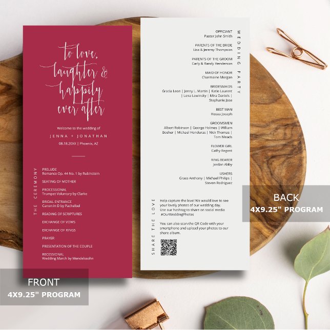 Elegant Viva Magenta Minimal QR Code Wedding Flat Programme (Creator Uploaded)