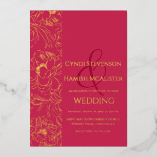 Elegant Viva Magenta Wedding Gold Foil Invitation