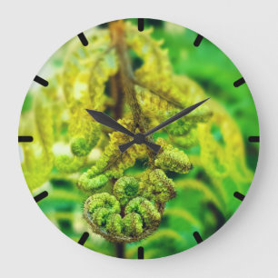 ELEGANT VIVID GREEN FERN PHOTO NEW ZEALAND KIWI LARGE CLOCK