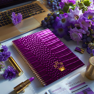 Elegant Vivid Purple Faux Crocodile Monogrammed Planner