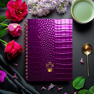 Elegant Vivid Purple Faux Crocodile Monogrammed Planner