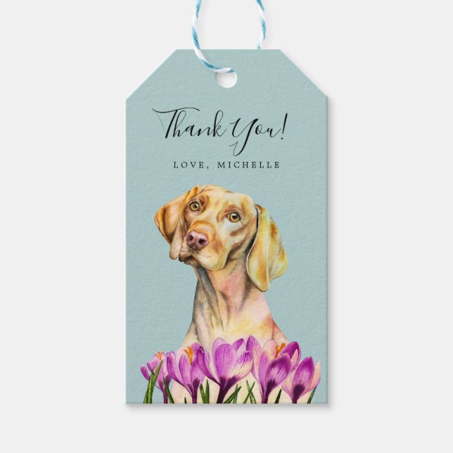 Elegant Vizsla Dog Watercolor Thank You Gift Tags (Front)