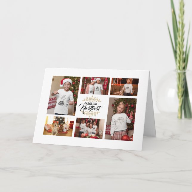 Elegant Vrolijk Kerstfeest fotocollage Kerstkaart  Holiday Card (Front)