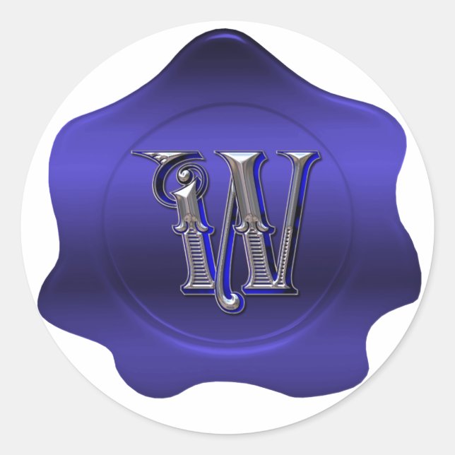 Elegant W Monogram Blue Wax Seal Look Sticker (Front)