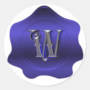 Elegant W Monogram Blue Wax Seal Look Sticker