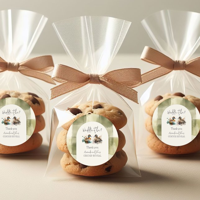 Elegant Waddle It Be Mallard Duck Gender Reveal Classic Round Sticker (Creator Uploaded)