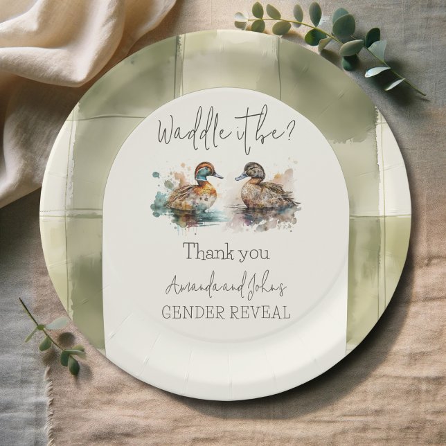 Elegant Waddle It Be Mallard Duck Gender Reveal Paper Plate (Creator Uploaded)