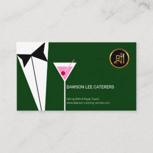 Elegant Waiter's Green Tuxedo Suit Martini Glass Business Card