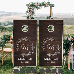 Elegant Walnut Brown Floral Monogrammed Wedding