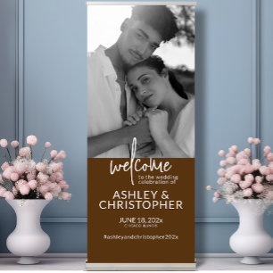 Elegant Walnut Brown Photo Wedding Welcome Retractable Banner