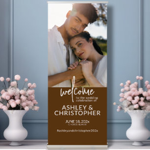 Elegant Walnut Brown Photo Wedding Welcome Retractable Banner