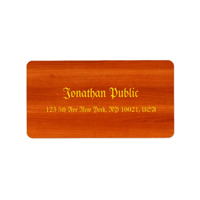 Elegant Walnut Wood Nostalgic Template Gold Script Label (Front)