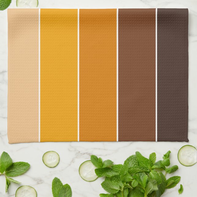 Elegant Warm Autumn Colours Stripes Pattern Tea Towel (Folded)