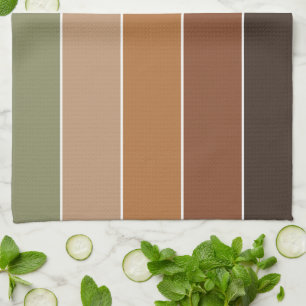 Elegant Warm Autumn Colours Stripes Pattern Tea Towel