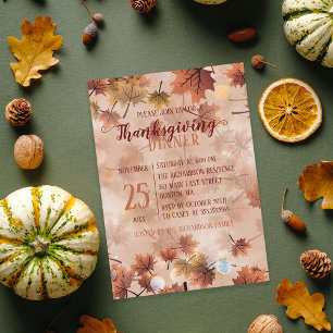 Elegant Warm Autumn Leaves Thanksgiving Dinner Invitation