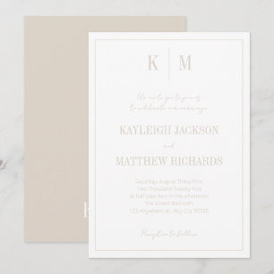 Elegant Warm Beige Monogram Wedding Invitation