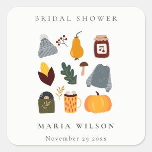 Elegant Warm Cosy Autumn Essential Bridal Shower Square Sticker