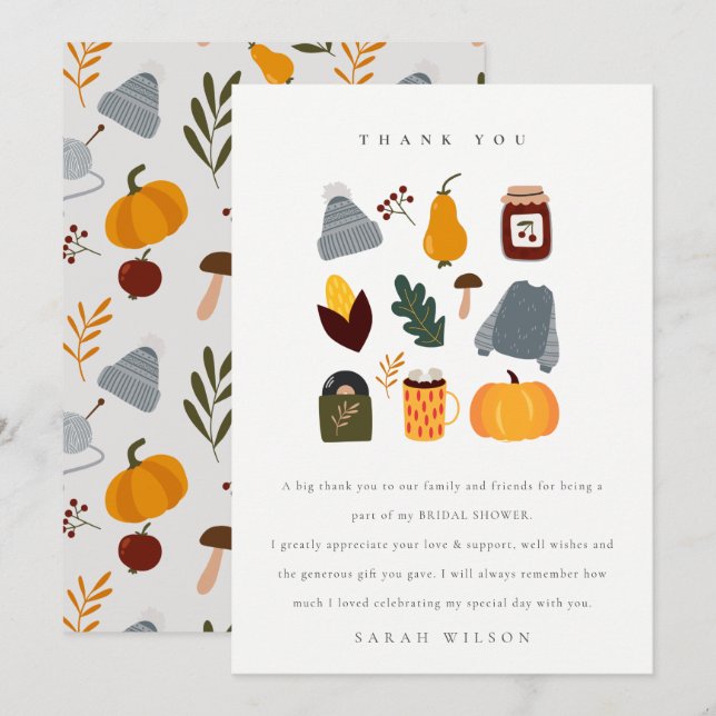 Elegant Warm Cosy Autumn Essential Bridal Shower Thank You Card (Front/Back)