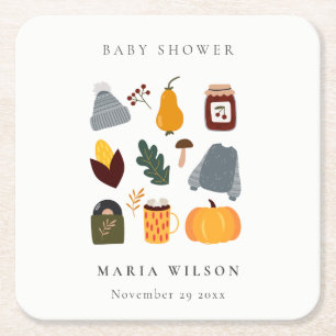 Elegant Warm Cozy Autumn Essential Baby Shower Square Paper Coaster