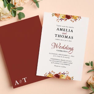 Elegant Warm Fall Watercolor Floral Wedding Invitation
