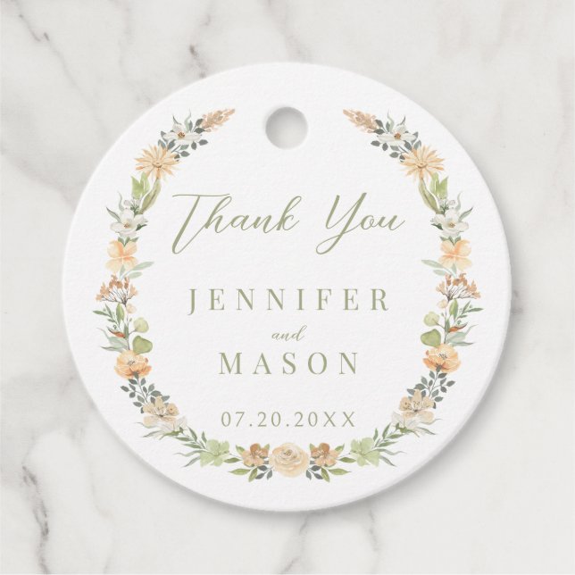  Elegant Warm Flowers Wedding Thank You Favour Tag (Front)
