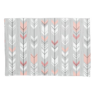 Elegant Warm Grey White Pink Arrows Raining Down Pillowcase