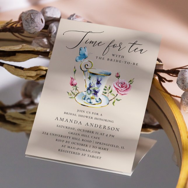 Elegant Warm Ivory Floral Tea Party Bridal Shower Invitation (Creator Uploaded)