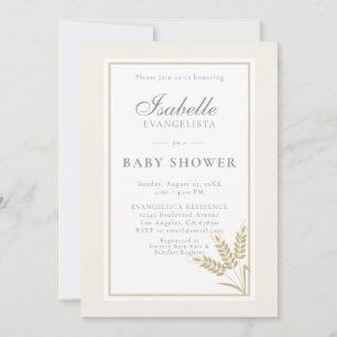 Elegant Warm Linen Wheat Baby Shower Invitation