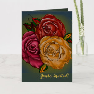 Elegant Warm Painted Roses Folded Invitation