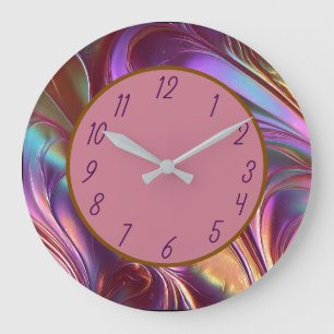 Elegant Warm Rose Iridescent Swirl Abstract Design Large Clock