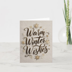 Elegant "Warm Winter Wishes" Calligraphy with Gold Holiday Card