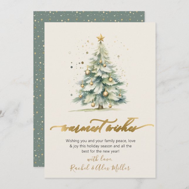 Elegant Warmest Wishes Non Photo Christmas Tree Holiday Card (Front/Back)