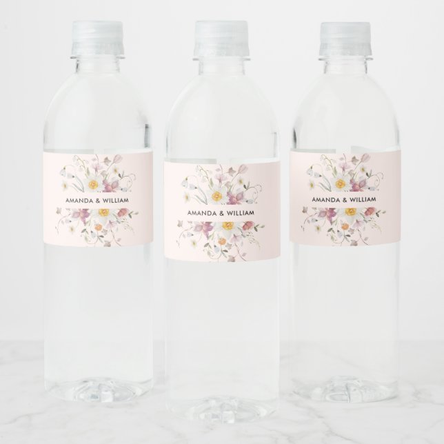 Elegant Water Bottle Label – Watercolor Flowers (Bottles)