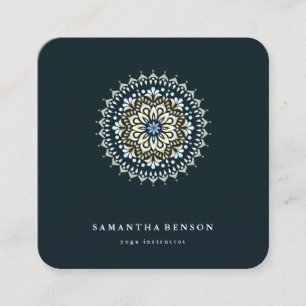 Elegant Water Colour Lotus Flower Logo Square Business Card