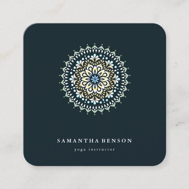 Elegant Water Colour Lotus Flower Logo Square Business Card (Front)