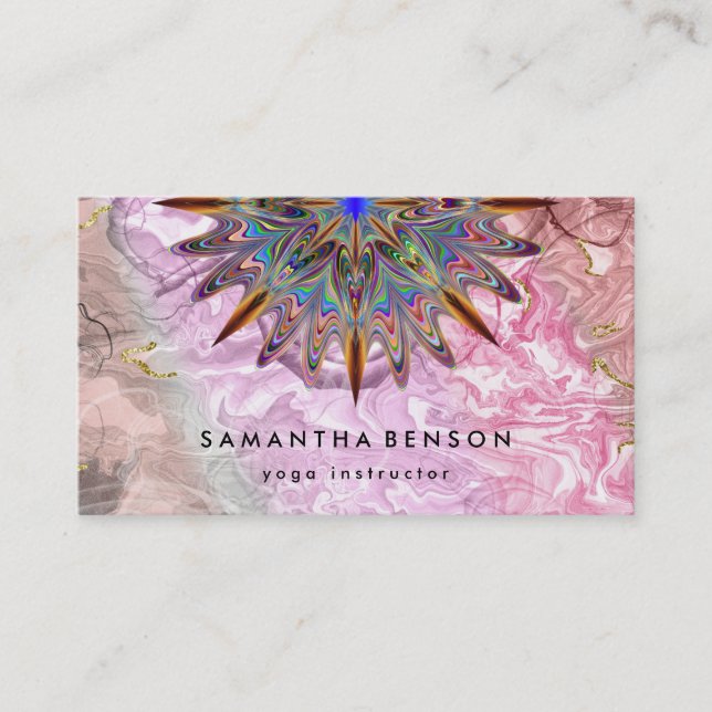 Elegant Water Colour Lotus Flower Logo Yoga Busine Business Card (Front)
