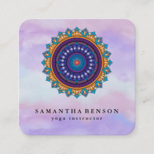 Elegant Water Colour Lotus Flower Logo Yoga Busine Square Business Card