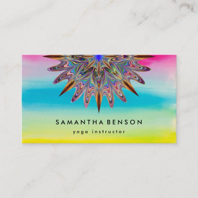 Elegant Water Colour Lotus Flower Logo Yoga Business Card (Front)