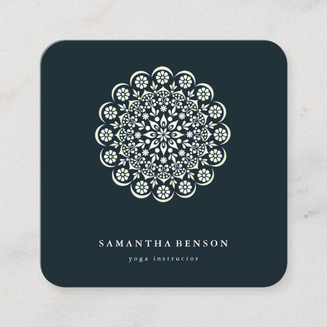 Elegant Water Colour Lotus Flower Logo Yoga  Squar Square Business Card (Front)