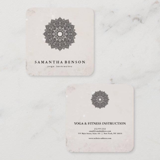 Elegant Water Colour Lotus Flower Logo Yoga  Squar Square Business Card (Front/Back)