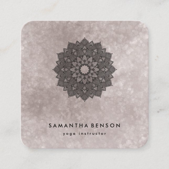 Elegant Water Colour Lotus Flower Logo Yoga  Squar Square Business Card (Front)