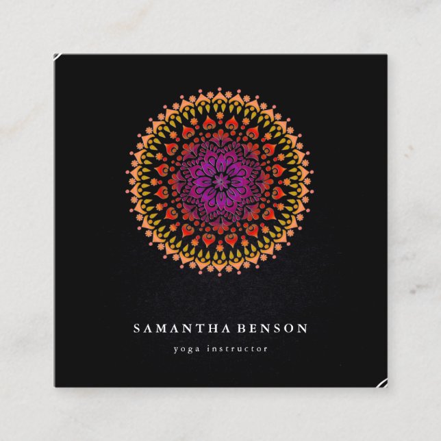 Elegant Water Colour Lotus Flower Logo Yoga Square Business Card (Front)