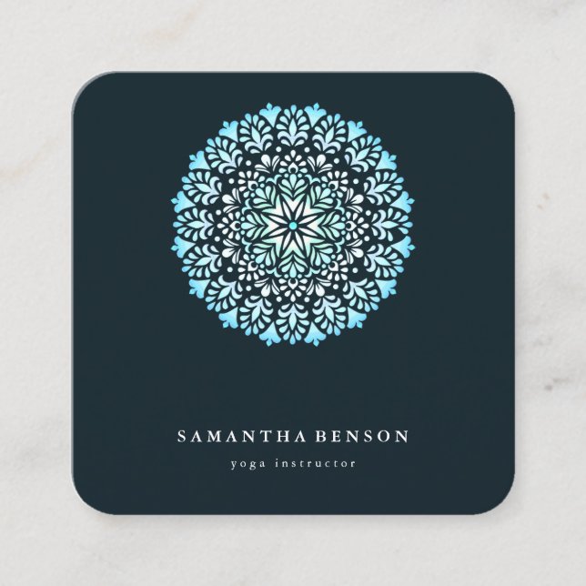 Elegant Water Colour Lotus Flower Logo Yoga Square Business Card (Front)